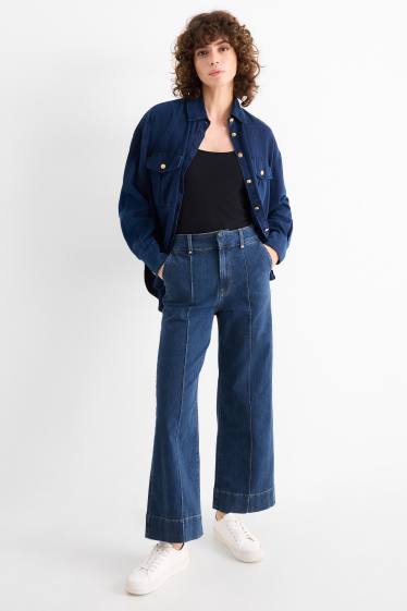 Femei - Crop wide leg jeans - talie înaltă - denim-albastru