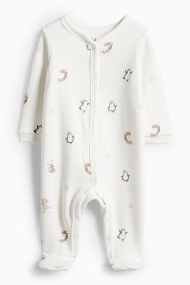 Bebeluși - băieți - Pinguin, ursuleți și iepurași - pijama salopetă bebeluși - alb-crem