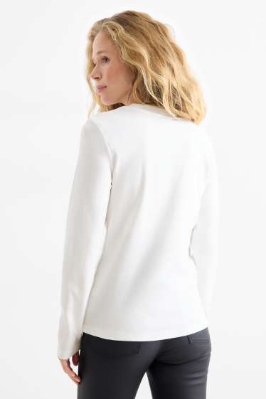 Femei - Tricou cu mânecă lungă - regular fit - aspect lucios - alb