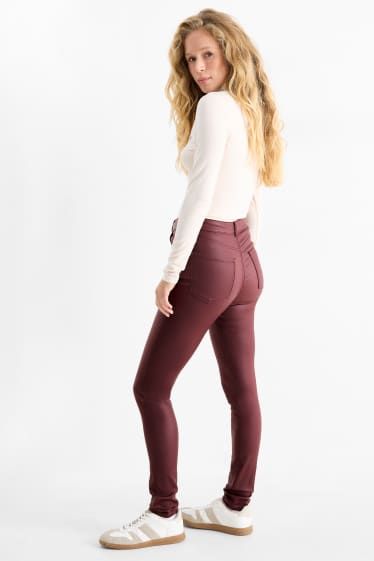 Femei - Pantaloni de stofă - talie înaltă - skinny fit - bordo