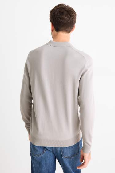 Bărbați - Tricou polo cu mânecă lungă - din tricot - gri deschis
