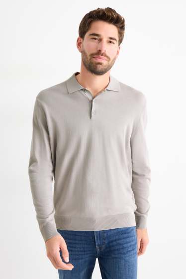 Bărbați - Tricou polo cu mânecă lungă - din tricot - gri deschis