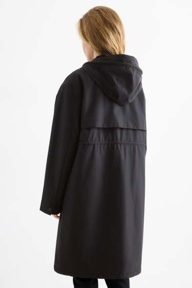 Femei - Parka de ploaie cu glugă - căptușită - impermeabilă - negru