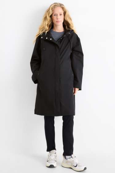 Femei - Parka de ploaie cu glugă - căptușită - impermeabilă - negru