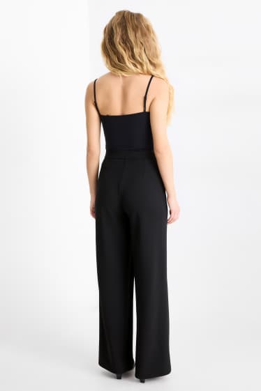 Women - Jersey trousers - mid-rise waist - wide leg - black