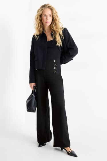 Women - Jersey trousers - mid-rise waist - wide leg - black