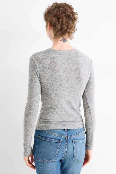 Femmes - Haut à manches longues - slim fit - gris chiné