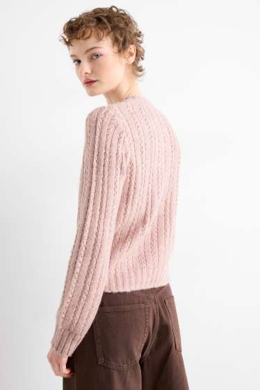 Donna - Maglione - motivo a treccia - rosa