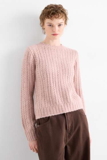 Donna - Maglione - motivo a treccia - rosa