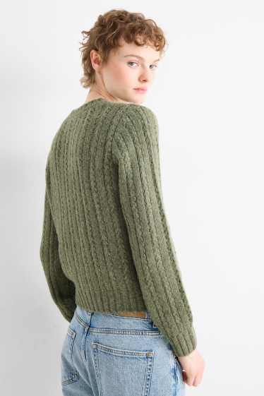 Femmes - Pull - motif tressé - vert