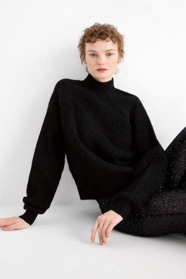 Donna - Maglione - motivo a treccia - nero