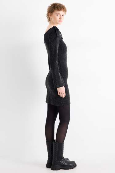 Dámské - Áčkové šaty - žebrované - černá