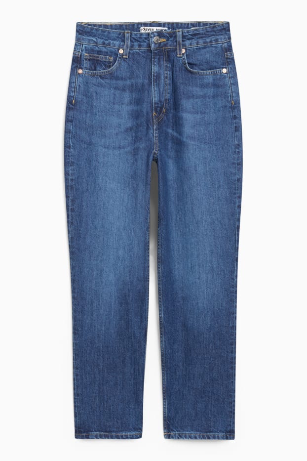 Femei - Crop straight jeans - talie înaltă - denim-albastru