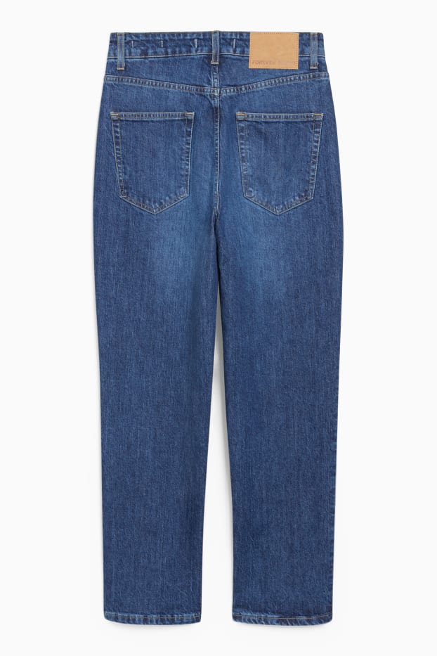 Femei - Crop straight jeans - talie înaltă - denim-albastru