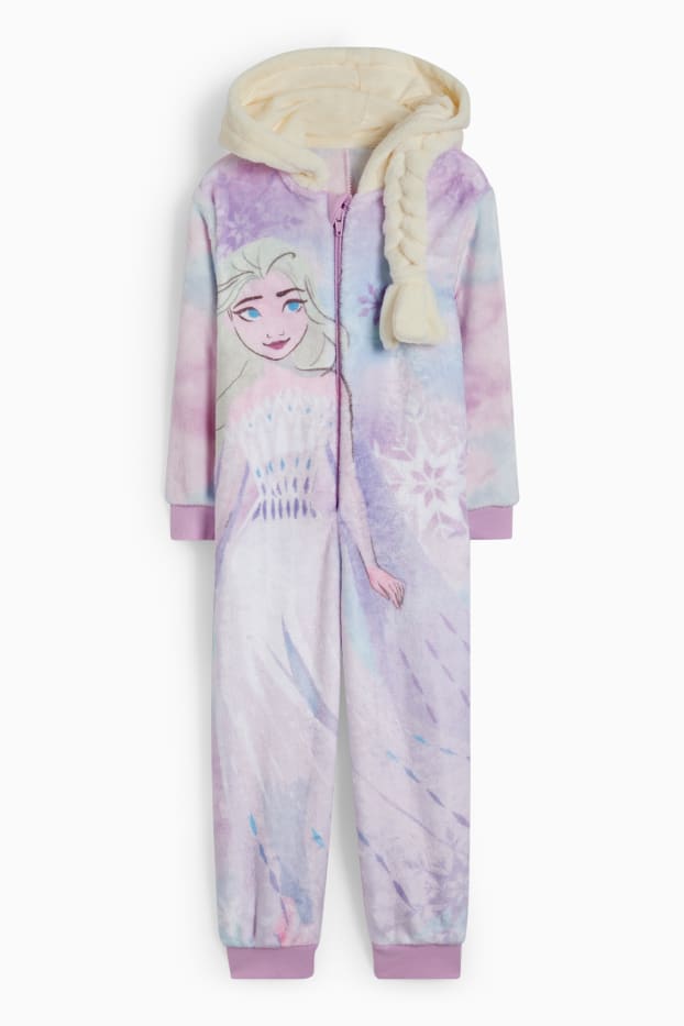 Kinderen: meisjes - Frozen - jumpsuit van fleece, met capuchon - lichtpaars