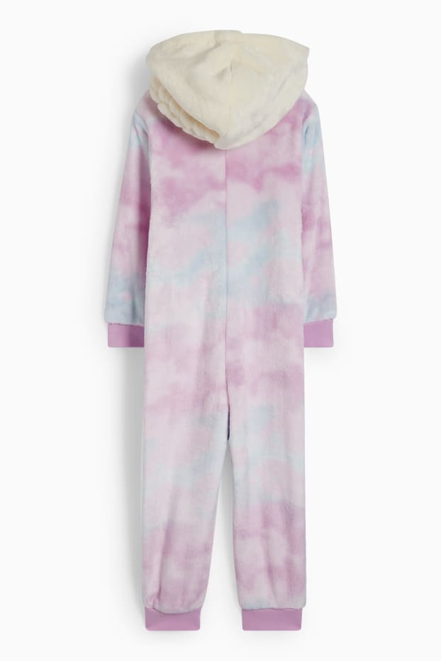 Kinderen: meisjes - Frozen - jumpsuit van fleece, met capuchon - lichtpaars