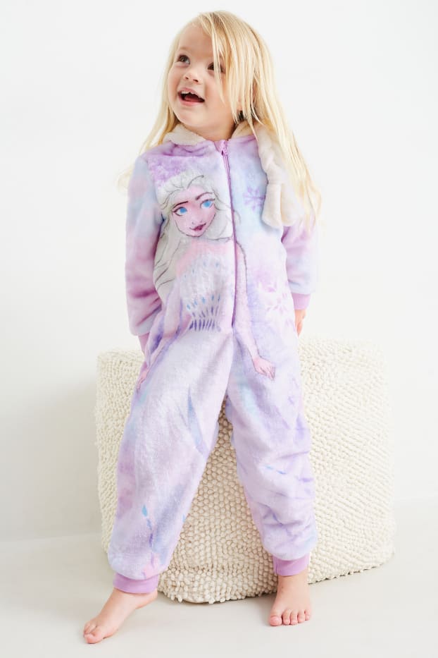 Kinderen: meisjes - Frozen - jumpsuit van fleece, met capuchon - lichtpaars