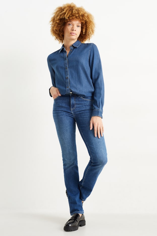 Femei - Straight jeans - talie medie - LYCRA® - denim-albastru