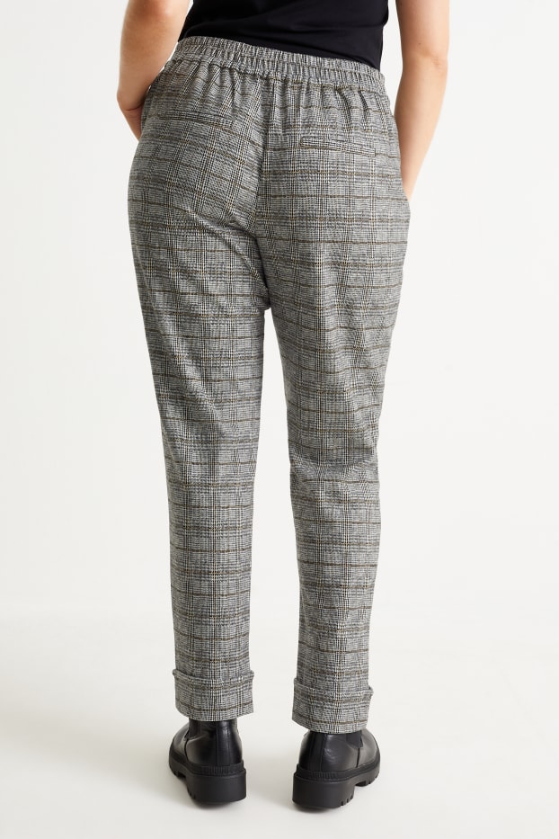 Femei - Pantaloni de stofă - talie înaltă - tapered fit - în carouri - gri