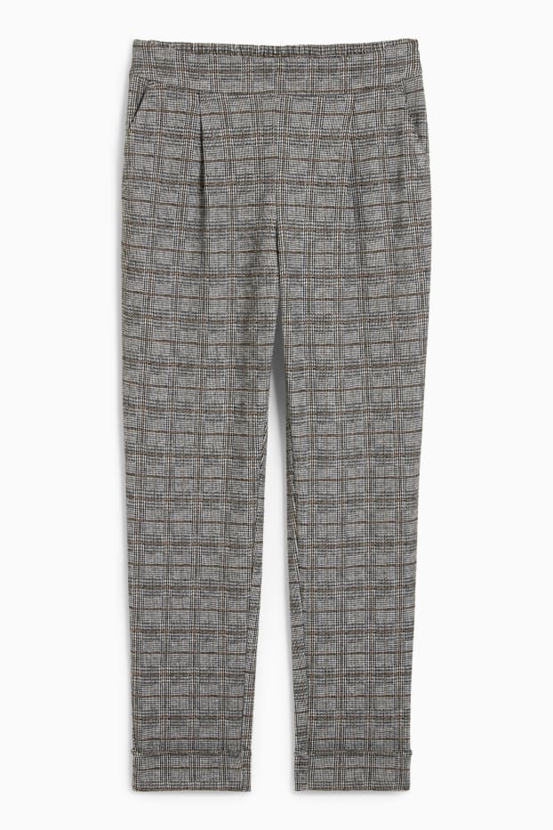 Femei - Pantaloni de stofă - talie înaltă - tapered fit - în carouri - gri