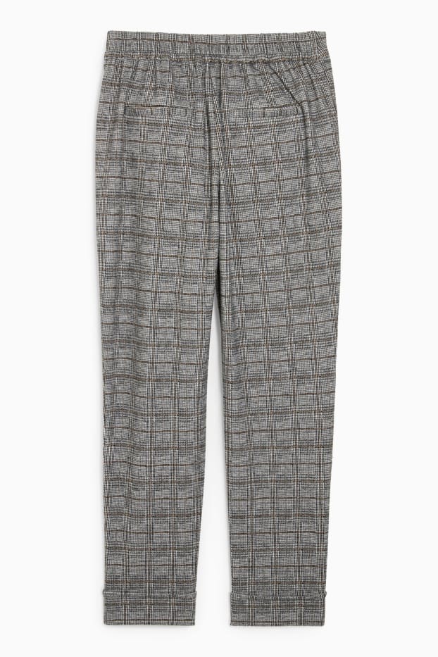 Femei - Pantaloni de stofă - talie înaltă - tapered fit - în carouri - gri