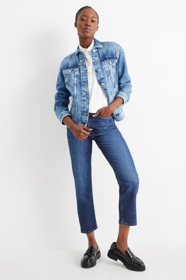Femei - Crop straight jeans - talie înaltă - denim-albastru