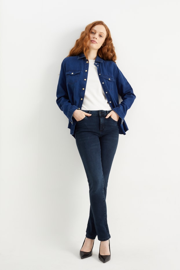 Femei - Slim jeans - talie medie - LYCRA® - denim-albastru închis
