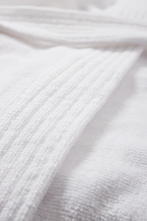 Femei - Halat de baie din tricot plușat, cu glugă - alb
