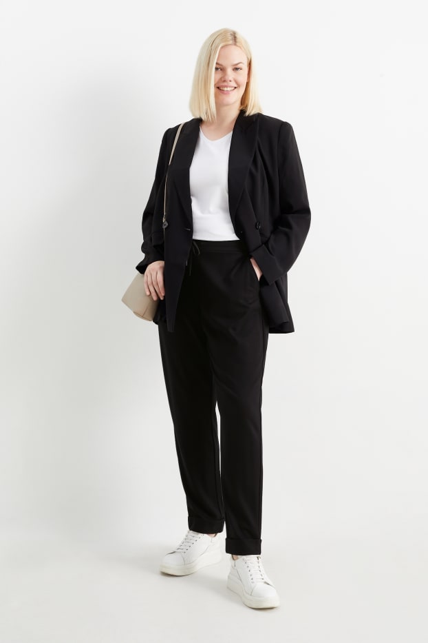 Femei - Pantaloni de stofă - talie medie - tapered fit - negru
