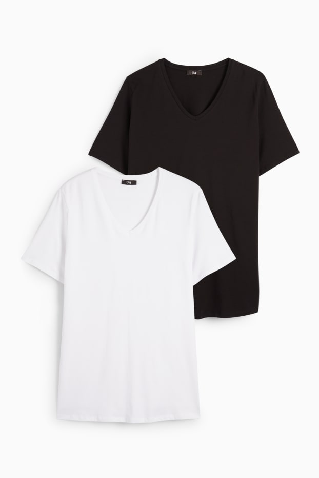 Femei - Multipack 2 buc. - tricou cu decolteu în V - Stretch - LYCRA® - negru / alb