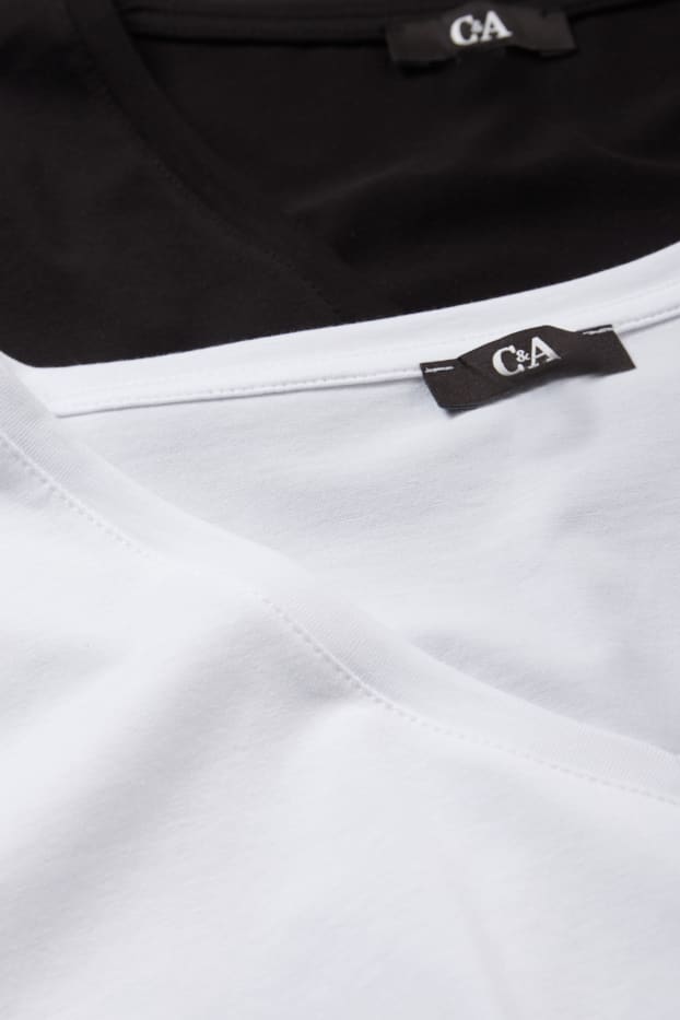 Femei - Multipack 2 buc. - tricou cu decolteu în V - Stretch - LYCRA® - negru / alb