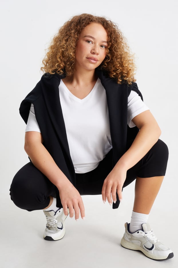 Femei - Multipack 2 buc. - tricou cu decolteu în V - Stretch - LYCRA® - negru / alb