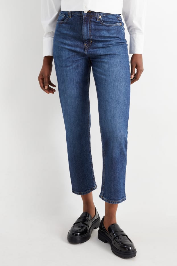 Femei - Crop straight jeans - talie înaltă - denim-albastru