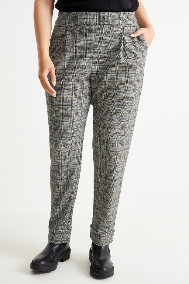 Femei - Pantaloni de stofă - talie înaltă - tapered fit - în carouri - gri