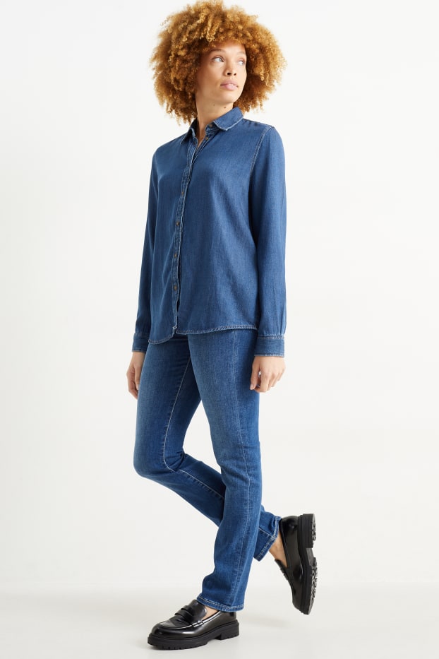 Femei - Straight jeans - talie medie - LYCRA® - denim-albastru