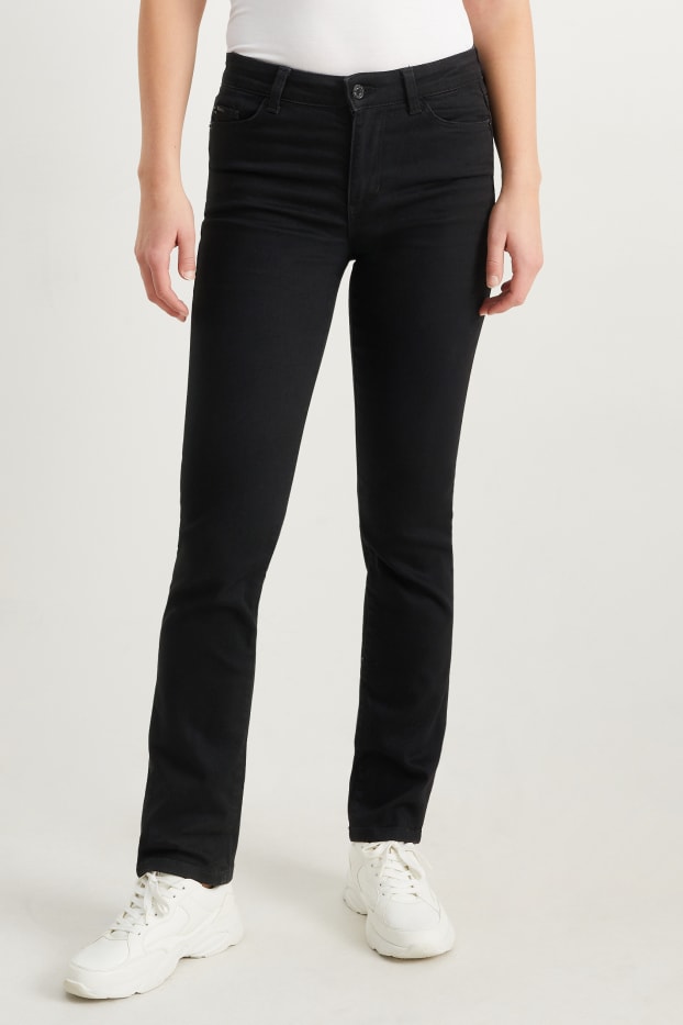 Dámské - Straight jeans - mid waist - LYCRA® - černá