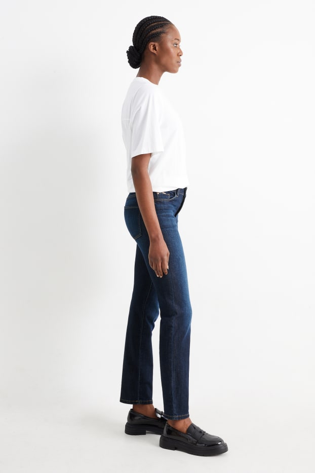 Femei - Straight jeans - talie medie - LYCRA® - denim-albastru închis