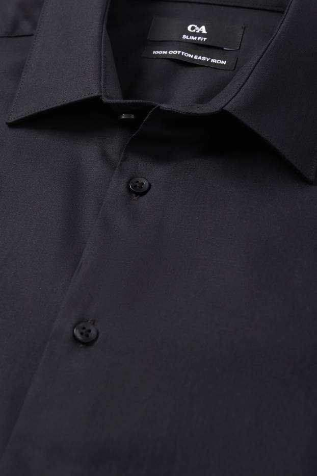 Bărbați - Cămașă office - slim fit - guler Kent - ușor de călcat - negru