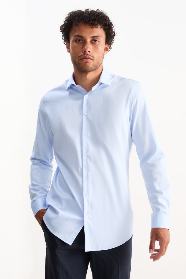 Bărbați - Cămașă office - slim fit - guler italian - ușor de călcat - albastru deschis