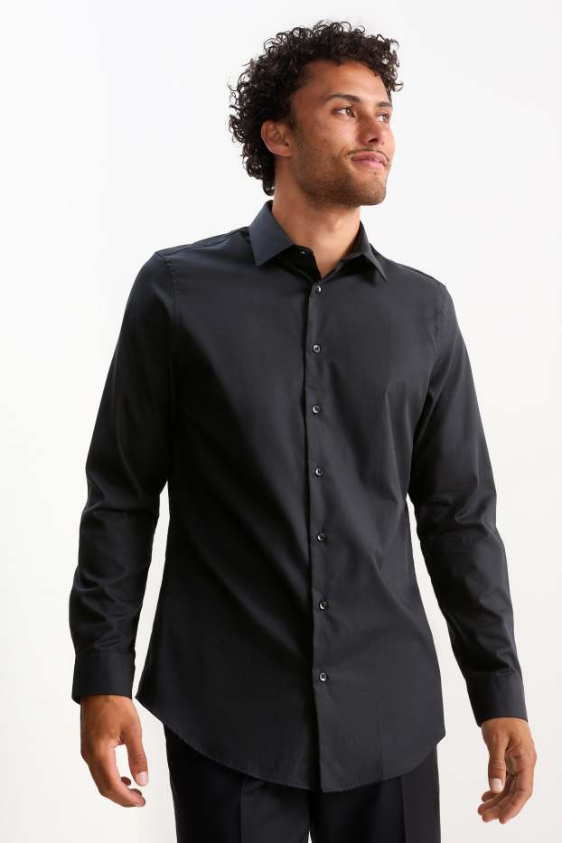 Bărbați - Cămașă office - slim fit - guler Kent - ușor de călcat - negru