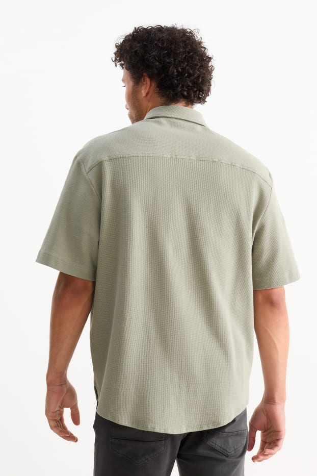 Men - Shirt - relaxed fit - kent collar - textured - green
