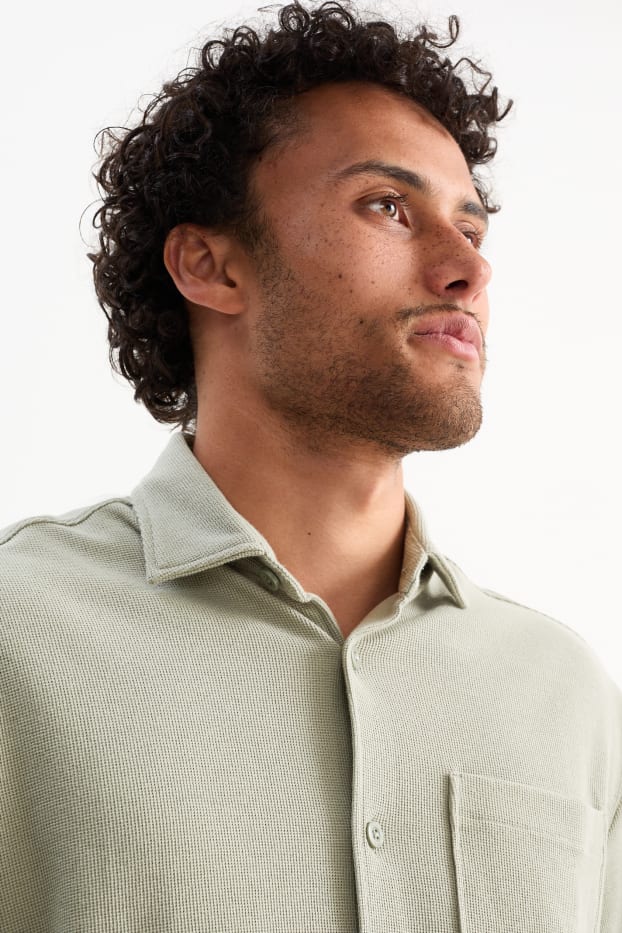 Men - Shirt - relaxed fit - kent collar - textured - green