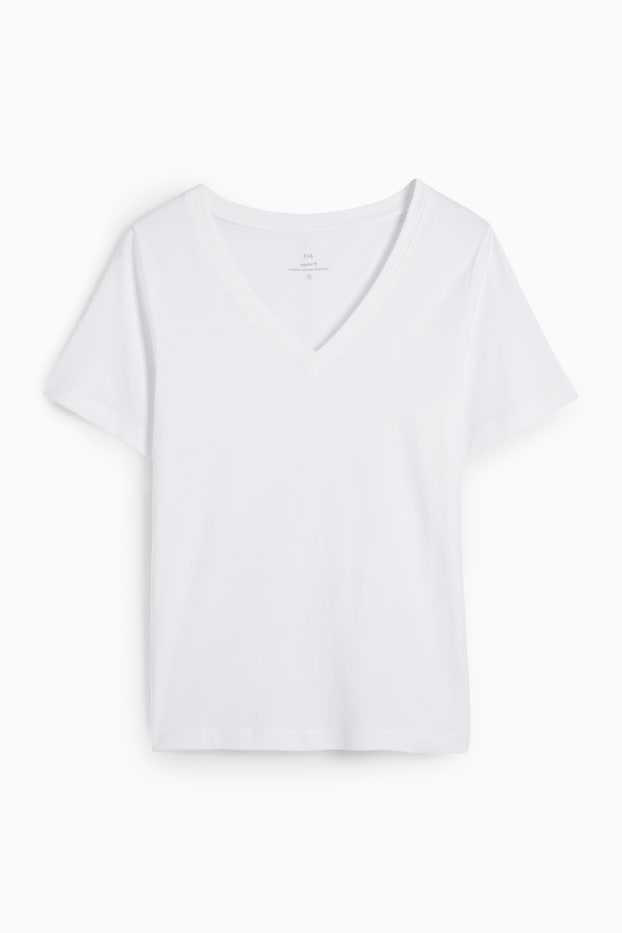 Femei - Tricou cu decolteu în V - regular fit - alb