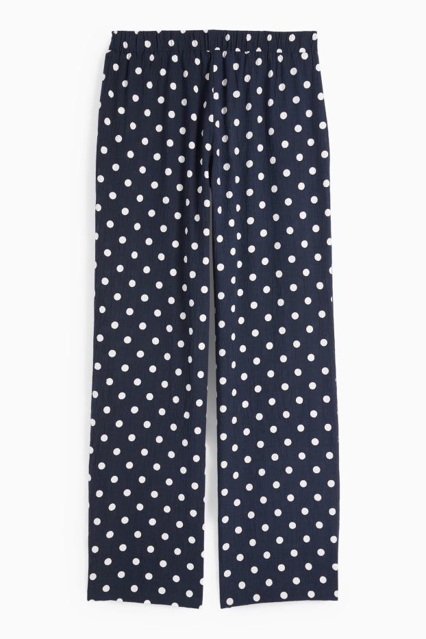 Femei - Pantaloni de stofă - talie înaltă - wide leg - cu buline - albastru închis