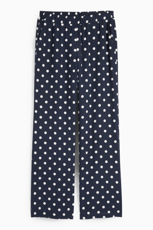 Femei - Pantaloni de stofă - talie înaltă - wide leg - cu buline - albastru închis