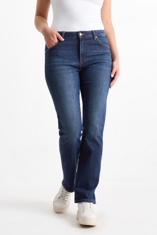 Femei - Straight jeans - talie medie - LYCRA® - denim-albastru