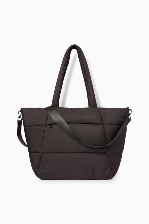 Femei - Geantă shopper matlasată, mare, cu curea detașabilă - negru
