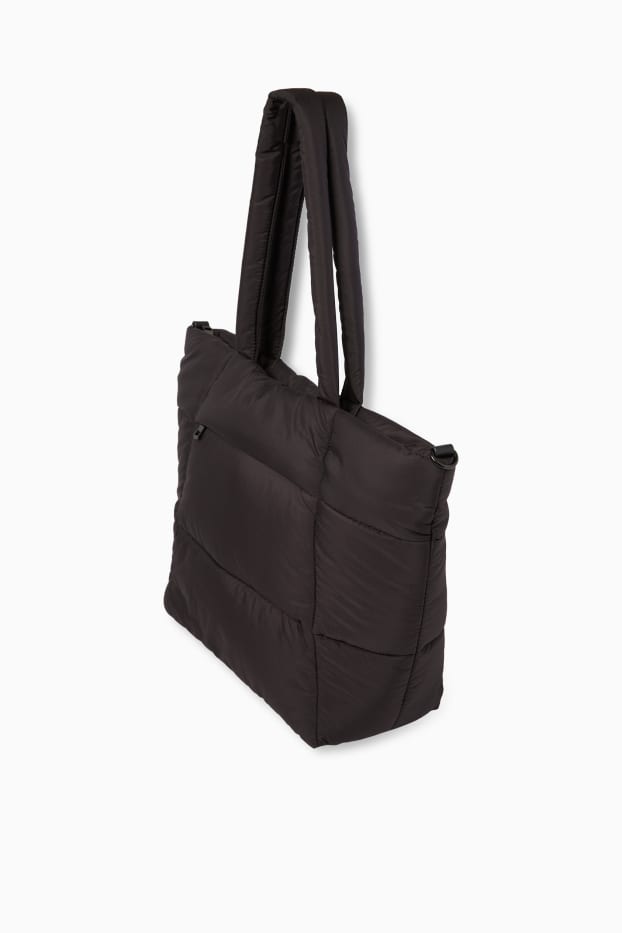 Femei - Geantă shopper matlasată, mare, cu curea detașabilă - negru