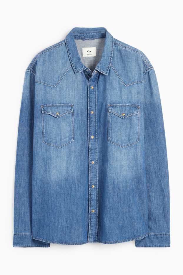 Bărbați - Cămașă din denim - regular fit - guler Kent - denim-albastru