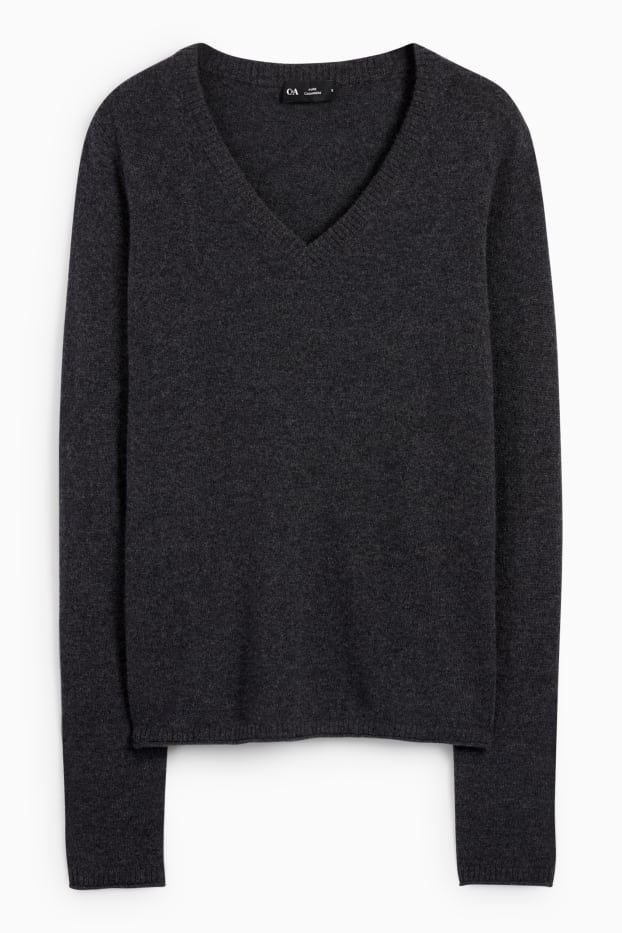 Damen - Kaschmir-Pullover mit V-Ausschnitt - dunkelgrau